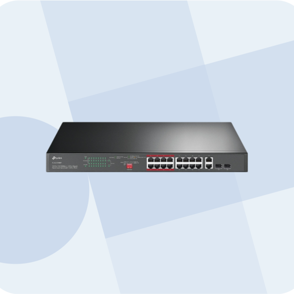TP-LINK 16-Port 10/100 Mbps + 2-Port Gigabit Rackmount Switch with 16-Port PoE+ - TL-SL1218MP